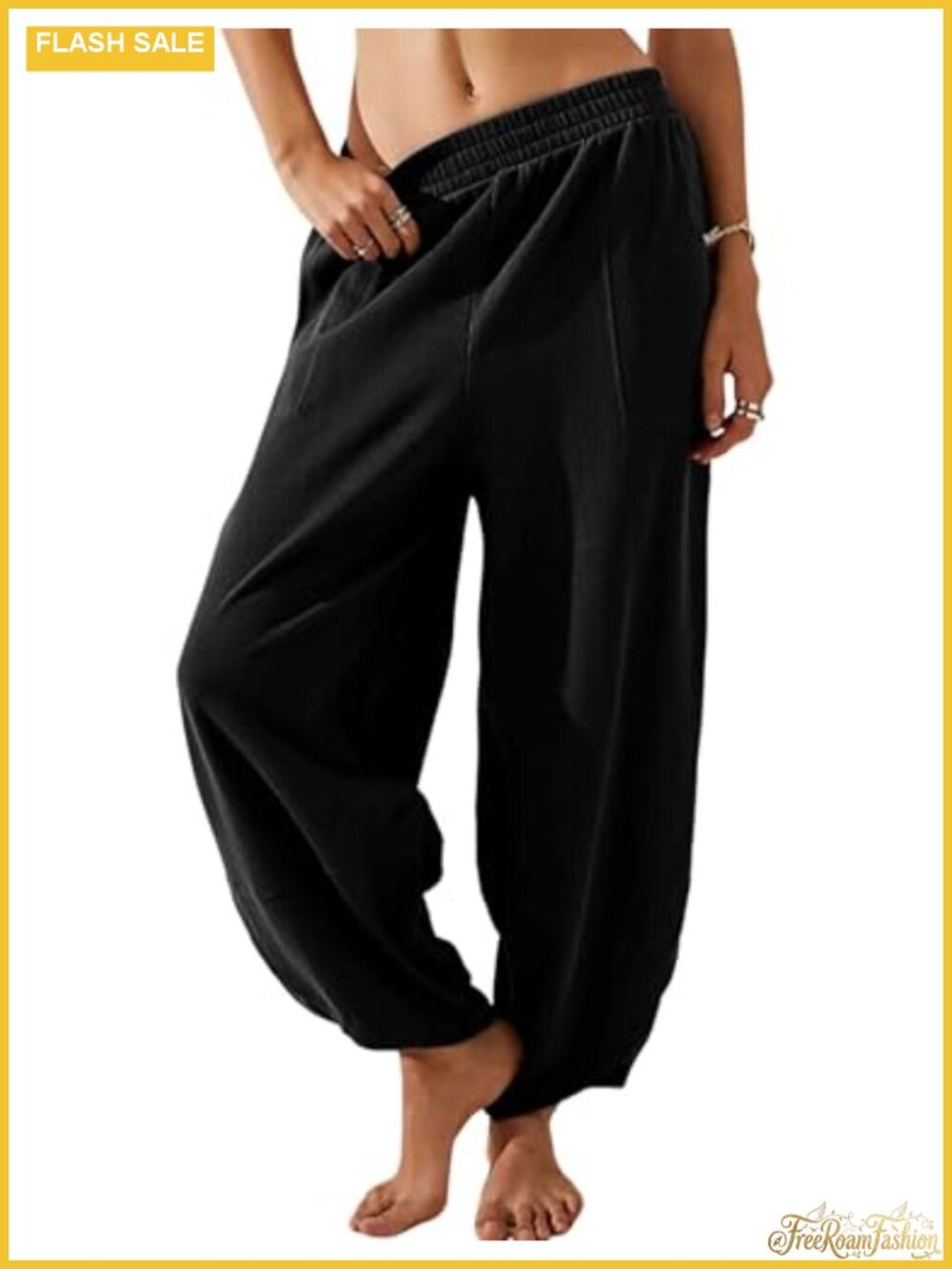 Wide Leg Pants for Women Casual Loose Baggy Elastic Waist Harem Palazzo
